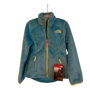 The North Face Teal Fleece Jacket with Yellow Accents
